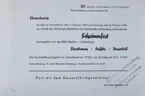LR03_04_Ehrenkarte zum Schwimmfest_25 jaehriges Bestehen des Hubertusbades_1953